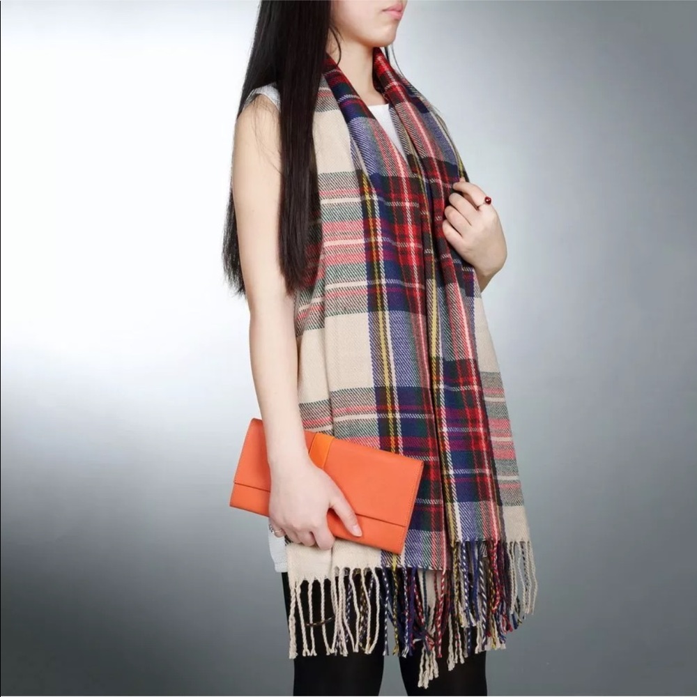 NEW Khaki Blend Oversized Tartan Scarf - Picture 1 of 7